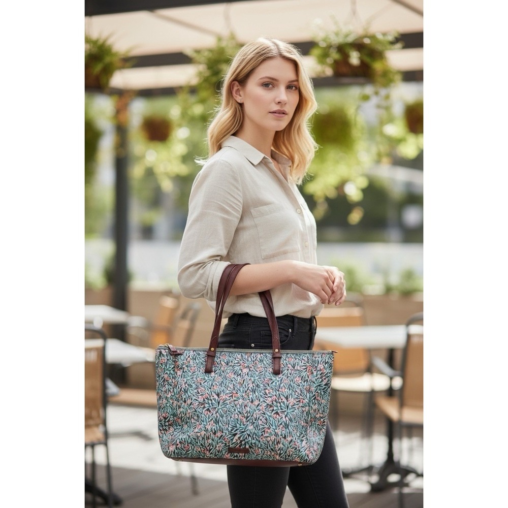 Fossil Tote Bag Floral Leather Strap Large Zip Shoulder Rachel Purse Boho